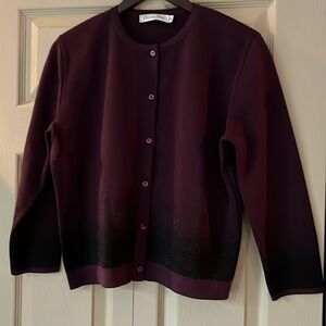 Christian Dior Cardigan Sweater Size 12 Burgundy Black Sparkle
